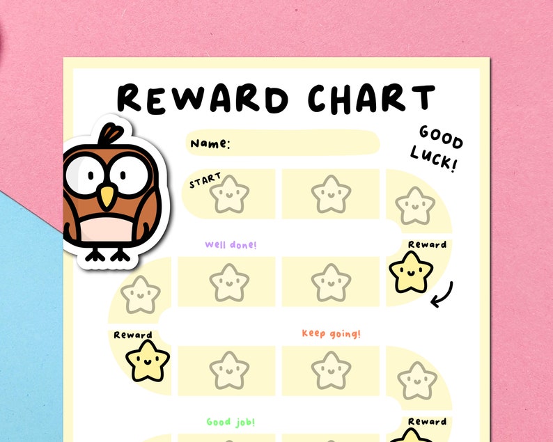 Reward Chart Lettering Reward Chart Owl and Hedgehog Cream - Toddler Reward Chart - Child ...