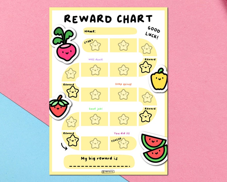 Reward Chart Fruit Veg Radish Pepper Strawberry Melon Toddler Reward