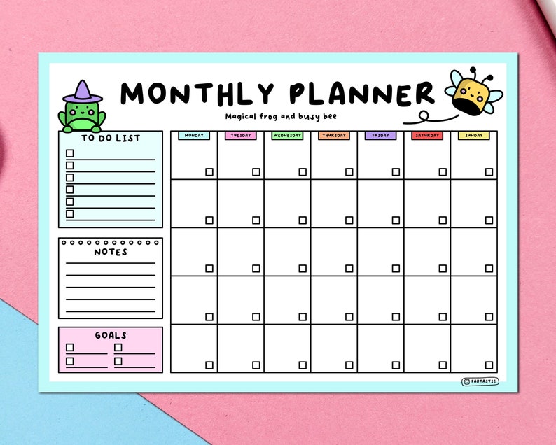 Monthly Planner A4 Printable Cute Fun to Do Notes - Etsy