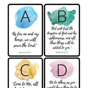 Cartões do verso da Bíblia do alfabeto | Cartões flash do versículo para memória A-Z