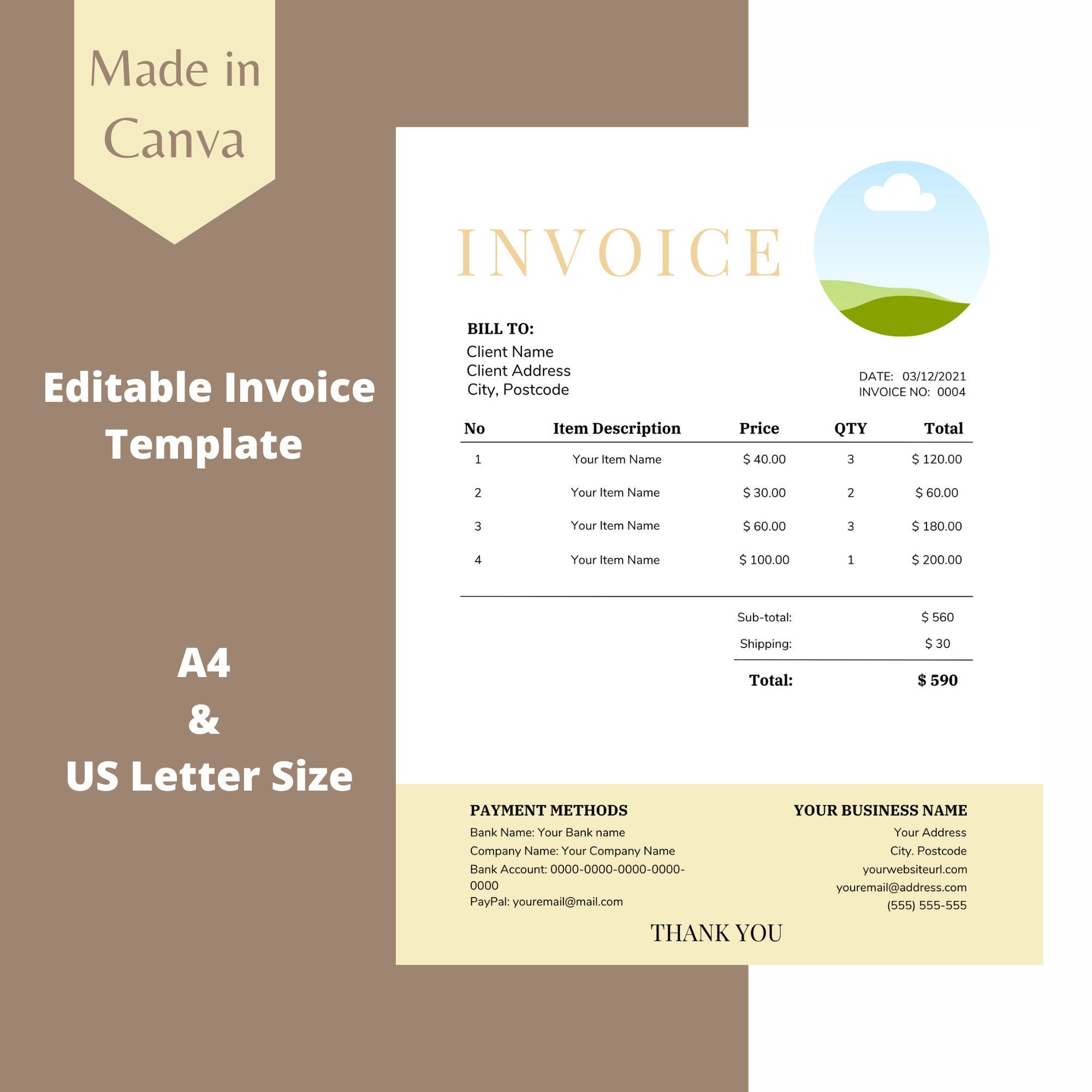 Editable Billing Form Custom Order Receipt Template Small Business Invoice Printable Minimalist Invoice Template Download Editable Order