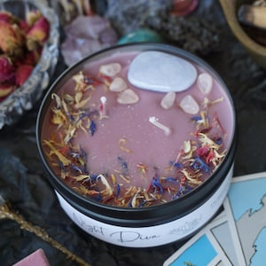 Large Night Diva Candle | Dragons Blood & Black Rose | Herb Crystal candle 16oz tin