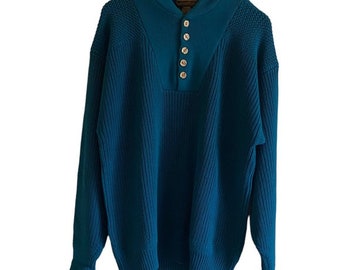 vintage Eddie Bauer - Pull Chucky en tricot pour homme, taille L, 100 % coton, bleu jade