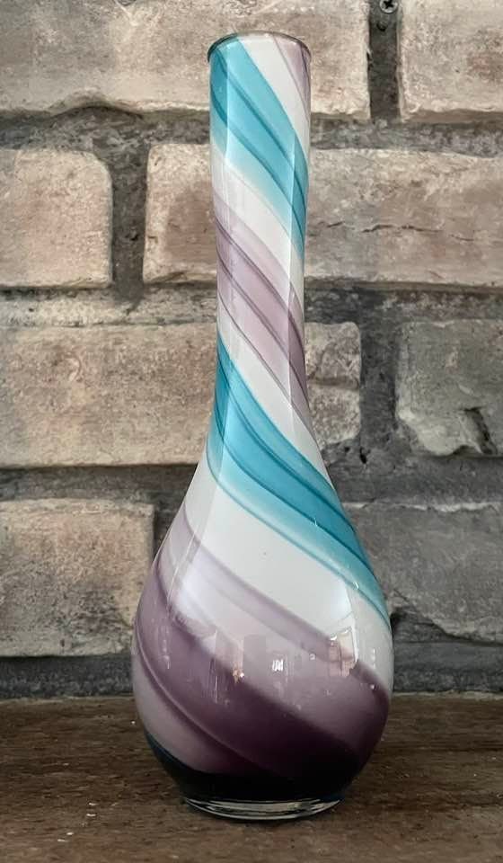 Murano Opaline Blue and Purple Swirl Vintage Vase