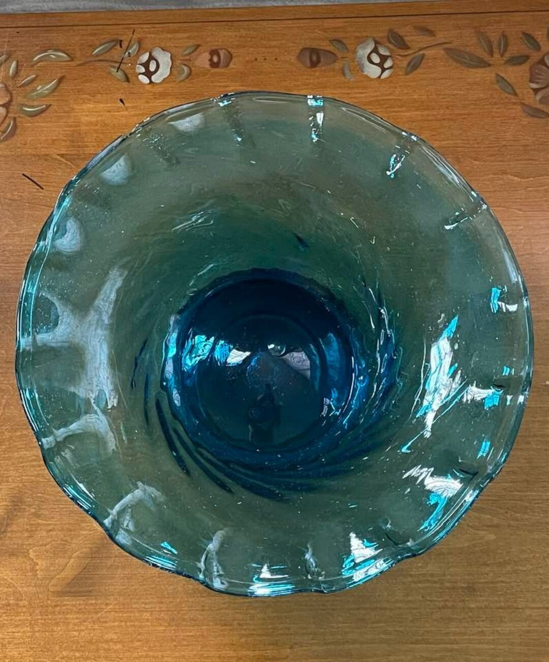 Mexican Swirl Aqua Glass Bowl Etsy