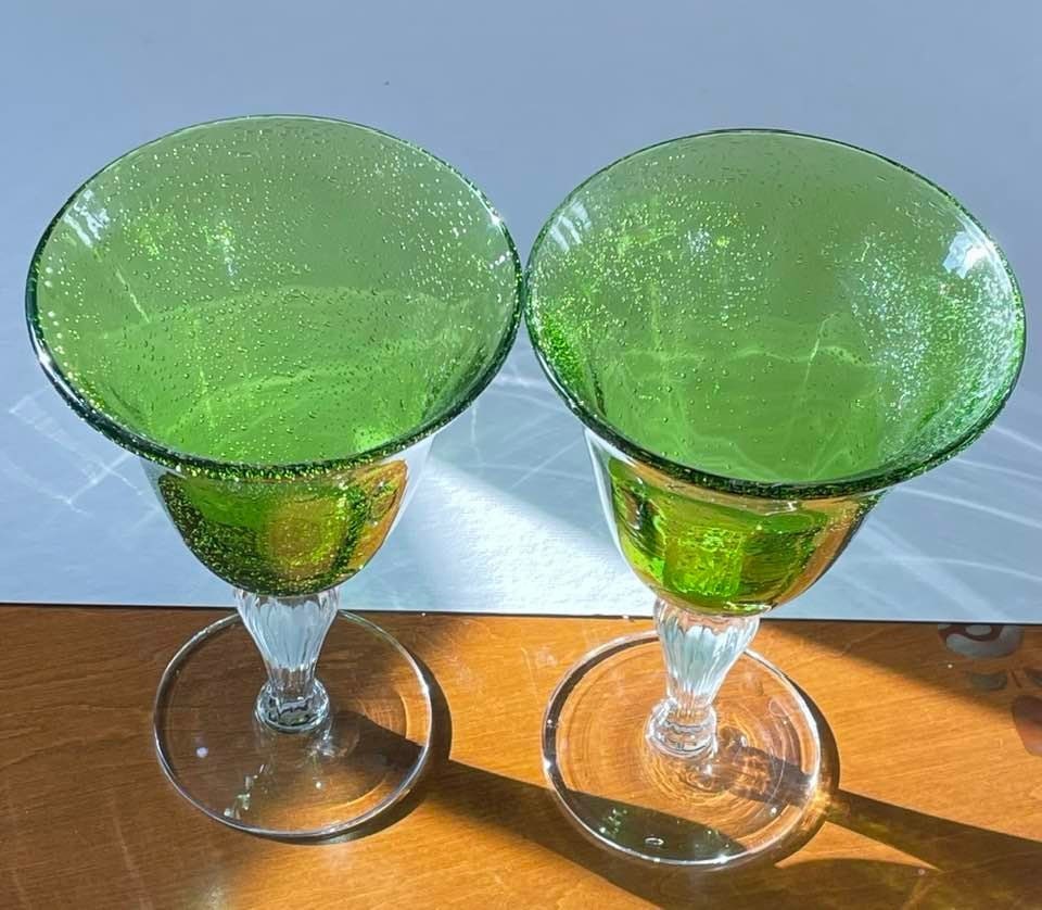Set of Two ARTLAND Green Bubble Wine / Water Goblets Glasses. Etsy