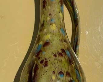 Ceramic Speckle green, yellow, brown and blue Vintage Splatter Vase