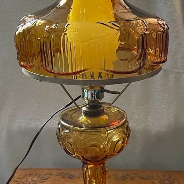 Vintage Amber Glass Hurricane Lamp