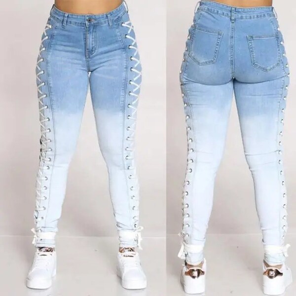 RESTOCKED Laced Up Pants, Skinny Jeans, High Waisted Pants, Anti Wrinkled Tight Fitted Side Adjustable Denim Jeans For Women, Gift For Her