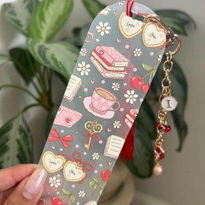 Coquette Cafe Bookmark with Charm,  Cherry Book Lover Gift, Romantic Pink Reading accessory