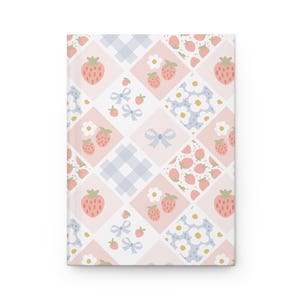 Strawberry Patchwork Journal  Coquette Daisy & Bow Notebook | Soft Girl Gingham Aesthetic | Lined Journal with 150 Pages | Cottagecore Gift