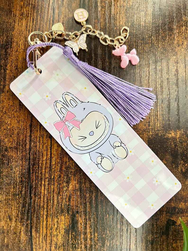 Lavender Labubu Bunny Bookmark – Custom Metal Bookmark With Charm ...