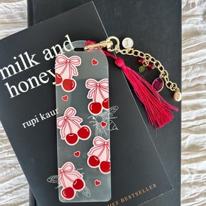 Cherry Bow Bookmark – Acrylic Soft Girl Bookmark | Coquette Gift for Book Lovers | Aesthetic Reading Accessory