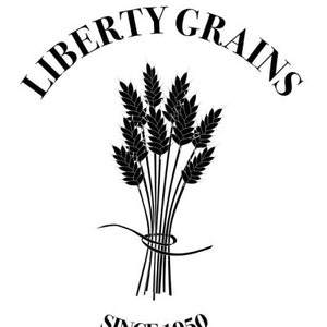 K&ouml;nnte beinhalten: Schwarzwei&szlig;es Logo f&uuml;r Liberty Grains, ein Unternehmen, das seit 1950 besteht. Das Logo zeigt ein B&uuml;ndel Weizen&auml;hren.
