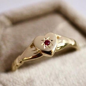 Amor Hand Ring, Ruby Claddagh Ring, Heart Shaped Wedding Ring, 14k  Solid Gold Antique Bridal Ring For Women Unique Design  Ring For Her
