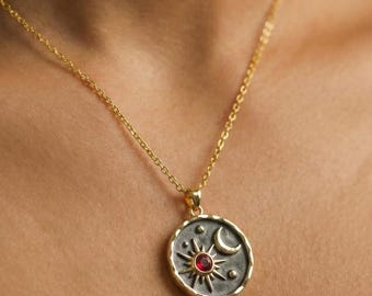 sun and moon necklace, 18k gold filled moon and star necklace, celestial necklace for women, jewelry gift