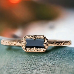 Natural Baguette Onyx Wedding Band Ring Promise Ring Art Deco Unique Baguette Cut Black Onyx  Anniversary Gifts Delicate Ring