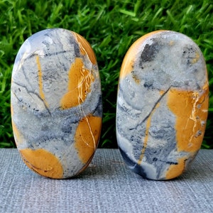 Malingano Jasper Pair, Natural Matching Malingano Jasper Pair Cabochon, Handmade Gemstone, Pair for Earrings Jewelry Making 43x26mm 144.00Ct