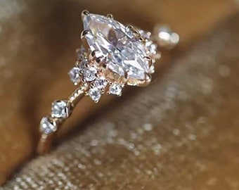 Marquise Cut Moissanite Engagement Ring, Sterling Silver Promise Ring
