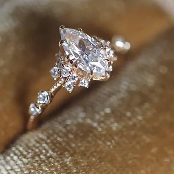 Marquise Moissanite Engagement Ring, Sterling Silver Promise Ring