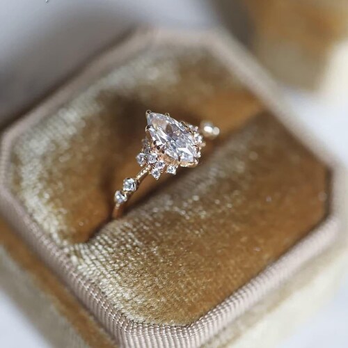 Bague de fiançailles marquise moissanite, bague de promesse en argent sterling