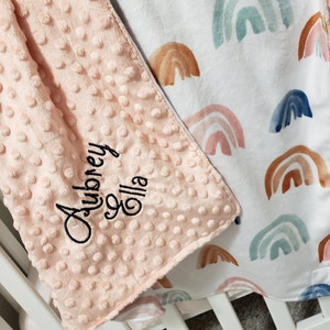 Pastel Boho Rainbow Baby Blanket - Personalized Minky Blanket - Gender Neutral Baby Gift - Watercolor Rainbow - Earthtones Rainbow Nursery