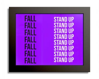 Fall Seven, Stand Up Eight Word Puzzle Poster | Motivational Typography Wall Art