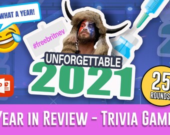 Juego de preguntas y respuestas de 2021: Resumen del año, 25 rondas (PowerPoint)