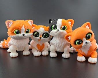 Cat, Kitty, Orange Tabby, Calico, 3d Printed, Gifts, Collectibles, Kitten, Fidget, Articulating Figurine