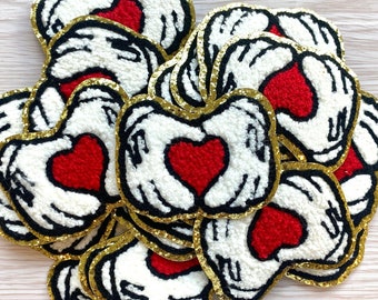 Mickey Heart Hands Patch, Chenille Disney Patch, Mickey Patch, Iron on Patch, Chenille Patch
