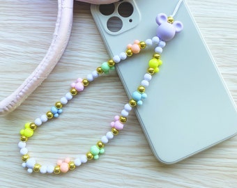 Pastel Mickey Phone Charm, Phone Charm, Pastel Beaded Phone Charm, Disney Phone Charm, Phone Wristlett, Phone Strap