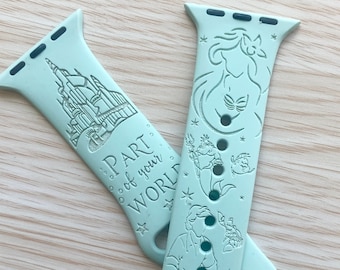 Ariel Watch Band | Little Mermaid Apple Watch Band | Engraved Silicone Watch Band | Under the Sea Watch Strap