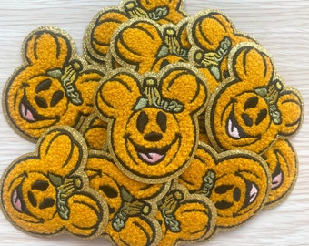 Minnie Pumpkin Patch, Chenille Disney Patch, Pumpkin Chenille Patch, Iron on Patch, Chenille Patch