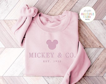 Monotone Mickey and Co Sweatshirt, Embroidered Mickey and Co Sweatshirt, Pastel Mickey Sweatshirt, Embroidered Sweatshirt, Mickey and Co