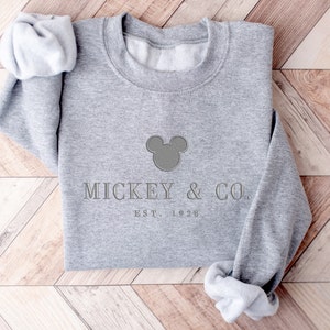 Minimal Embroidered Mickey Sweatshirt | Neutral Crewneck | Cozy Fall Pullover | Park Day Outfit | Gift for Her Grey