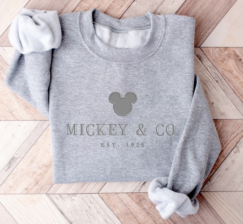 Minimal Embroidered Mickey Sweatshirt | Neutral Crewneck | Cozy Fall Pullover | Park Day Outfit | Gift for Her Grey