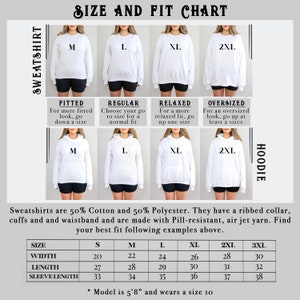 K&ouml;nnte beinhalten: Gr&ouml;&szlig;en- und Passformtabelle f&uuml;r Sweatshirts und Hoodies. Die Tabelle zeigt die Breite, L&auml;nge und &Auml;rmell&auml;nge in Zoll f&uuml;r die Gr&ouml;&szlig;en S, M, L, XL, 2XL und 3XL. Die Tabelle enth&auml;lt auch Informationen &uuml;ber die Passform der einzelnen Gr&ouml;&szlig;en, wie z. B. eng anliegend, normal, locker und &uuml;bergr&ouml;&szlig;en.