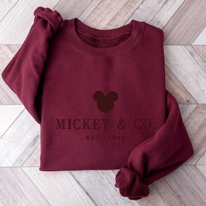 Minimal Embroidered Mickey Sweatshirt | Neutral Crewneck | Cozy Fall Pullover | Park Day Outfit | Gift for Her Maroon