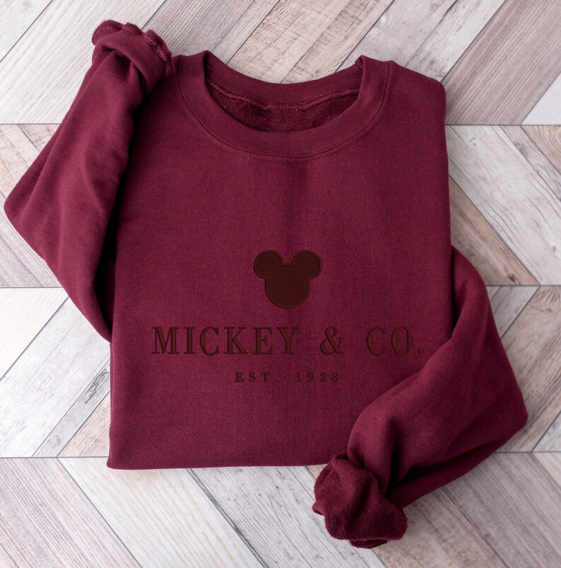 Minimal Embroidered Mickey Sweatshirt | Neutral Crewneck | Cozy Fall Pullover | Park Day Outfit | Gift for Her Maroon
