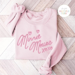 Monotone Minnie Signature Sweatshirt, Embroidered Mickey Signature Sweatshirt, Embroidered Sweatshirt, Minnie Signature