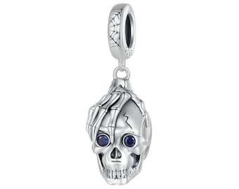 Halloween Charm Pendant Silver 925, Skeleton Hand with Skull, Jewelry Gift, Charms for Bracelets