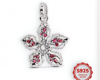 Charm pendant in 925 sterling silver, Demogorgon head with red zircon stones, mystical pendant, jewelry gift