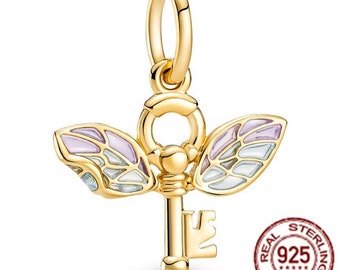 colgante Charm plata 925, llave alada, llave voladora