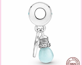 Charm pendant 925 silver, light bulb glowing in the dark