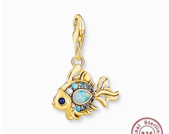 Charm pendant silver 925, lobster clasp, colorful fish gold-plated, fine jewelry for women, gift