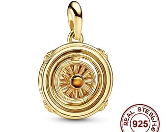 Charm pendant, 925 sterling silver, gold-plated, symbolic pendant, timeless design charm with rotating elements, jewelry gift