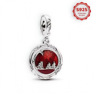 Charm-hängsmycke, 925 sterlingsilver, Stranger Things-berlock, cykelscen framför portalen, mystisk serie-hängsmycke, smyckesgåva
