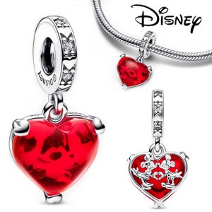 Disney Mickey & Minnie Mouse Charm Pendant, Red Murano Glass, Silver 925