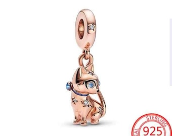 NEU, Charm Anhänger Silber 925, Katze vergoldet, Funkelnde Katze Charm-Anhänger