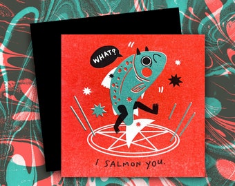 I Salmon You - A6 Risograph Valentines Card